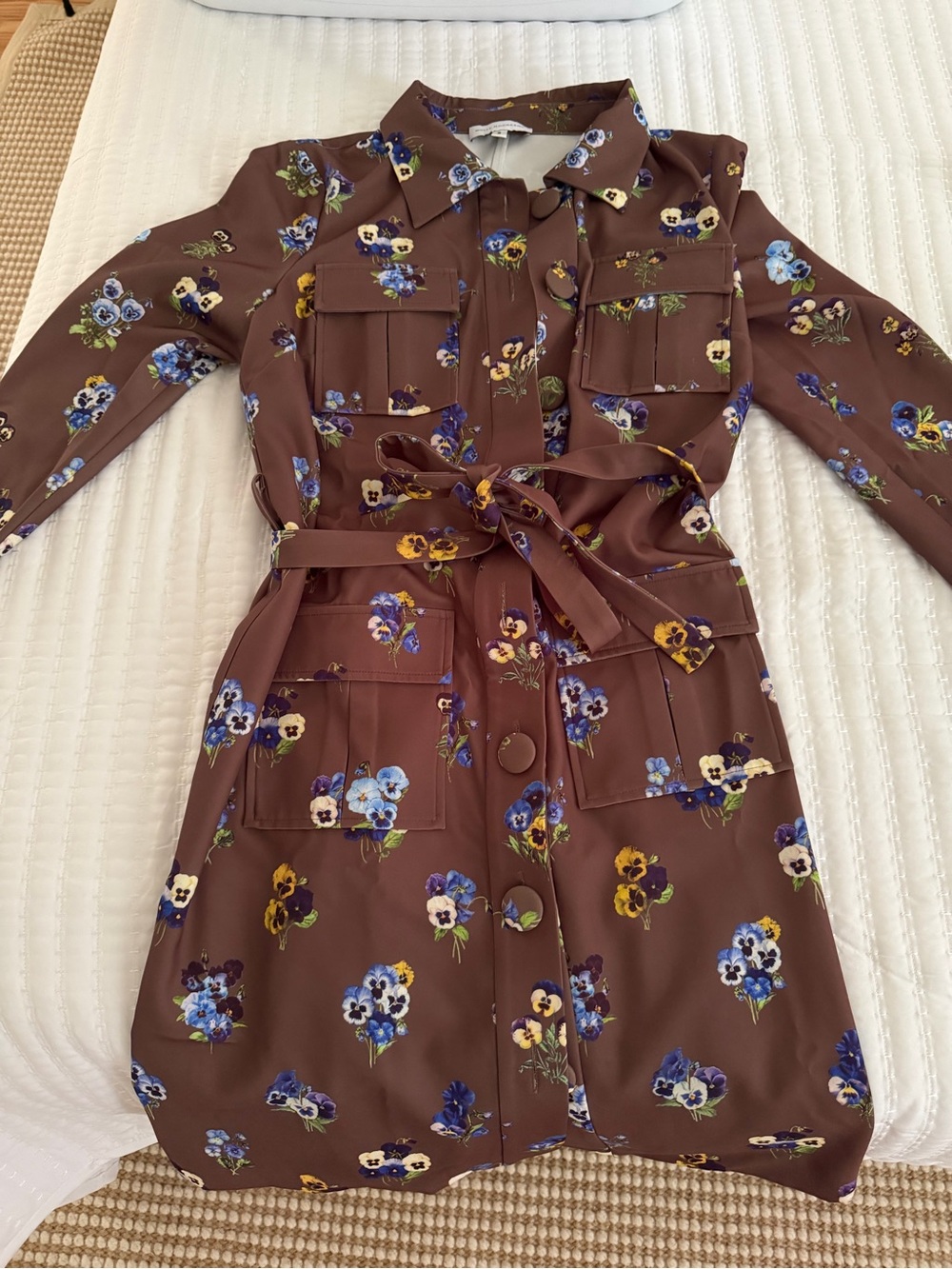 Brown Floral Midi Shirt Dress with Belt